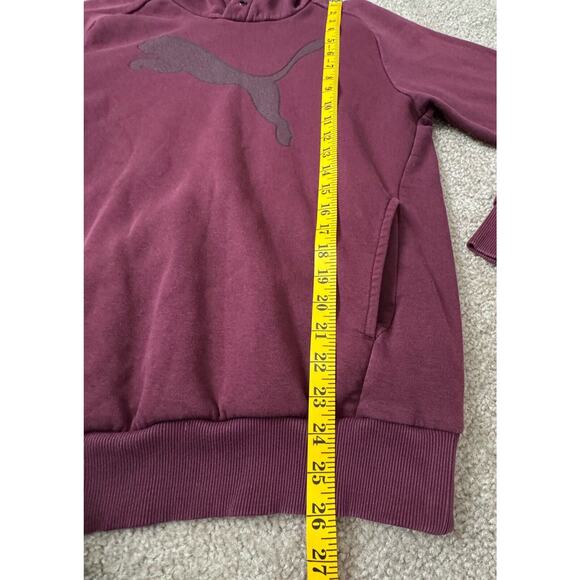 Puma Logo Men’s Long Sleeve Burgundy Hoodie Pullover Sweatshirt Size Small - Picture 7 of 7